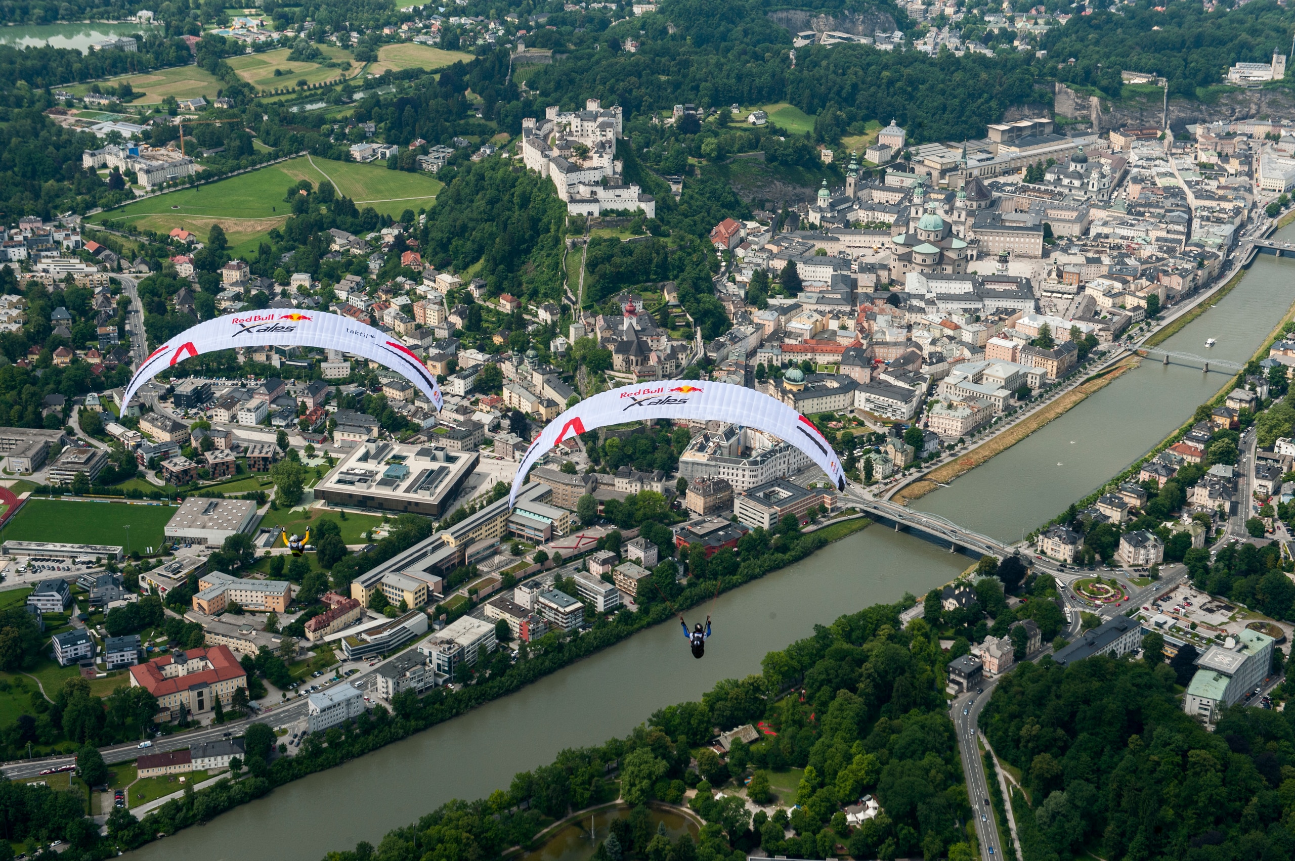 Participant flies during the Red Bull X-Alps preparations in Salzburg, Austria on June 19, 2017